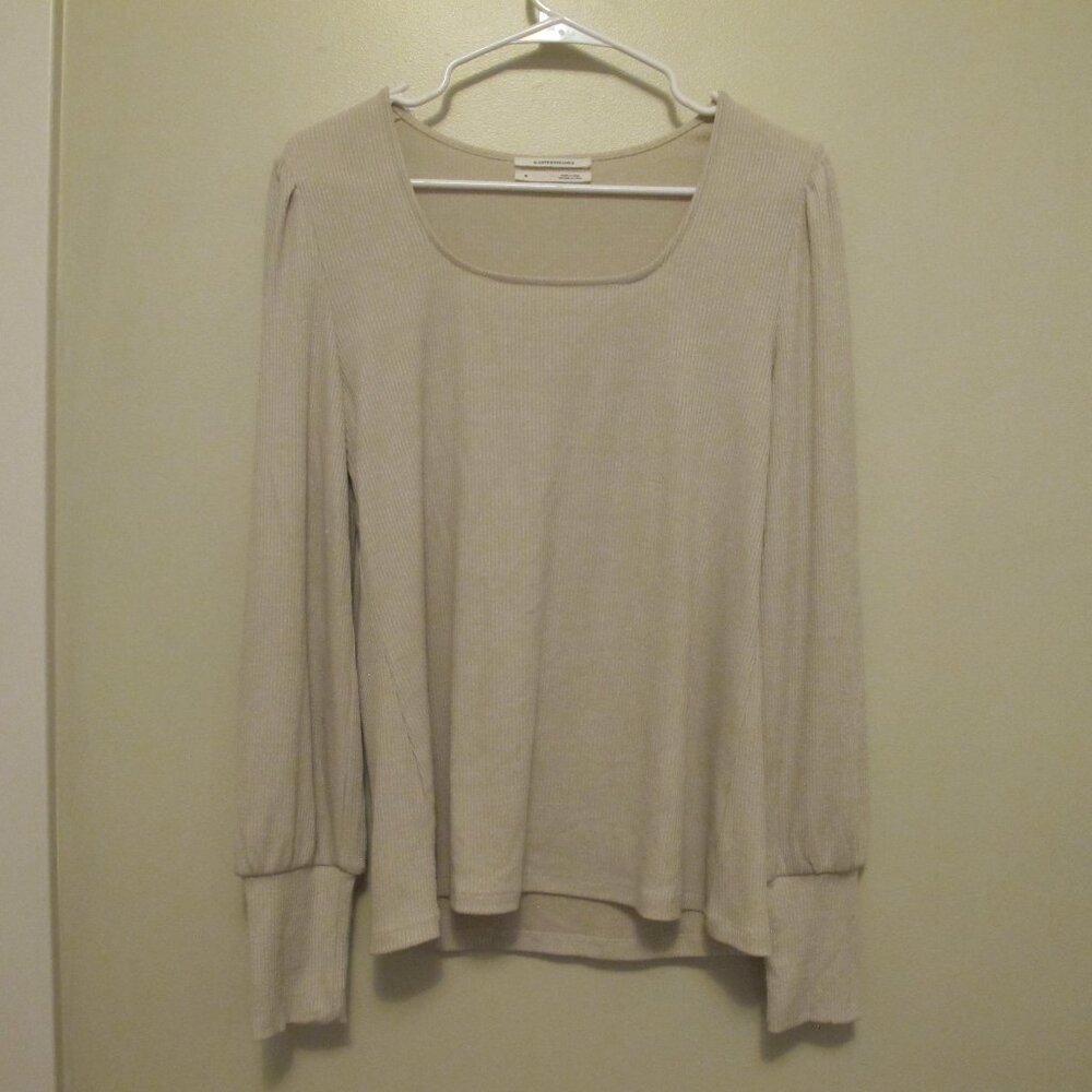 Anthropologie Reegan Seamless Ribbed Cream Long-Sleeve Top